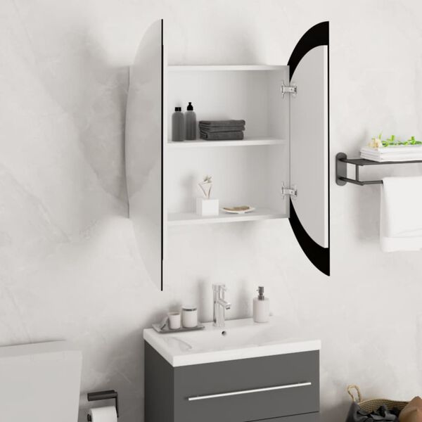 vidaXL Bathroom Cabinet with Round Mirror&LED White 54x54x17.5 cm