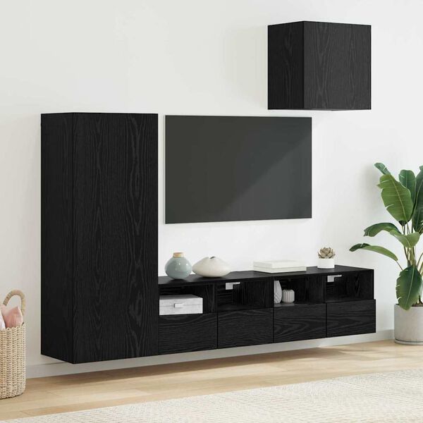 vidaXL TV Wall Units 4 pcs Black Oak Engineered Wood