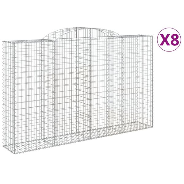 vidaXL Arched Gabion Baskets 8 pcs 300x50x180/200 cm Galvanised Iron