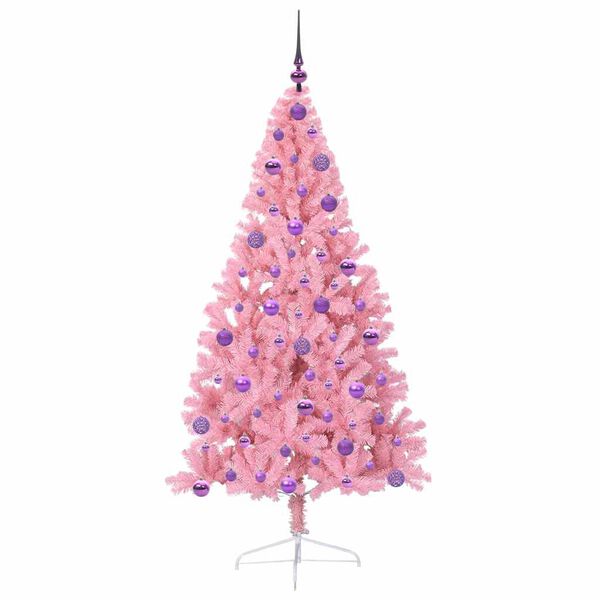 vidaXL Artificial Pre-lit Christmas Tree with 300 LEDs Pink 180 cm PVC