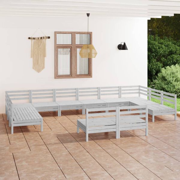vidaXL 12 Piece Garden Lounge Set White Solid Wood Pine