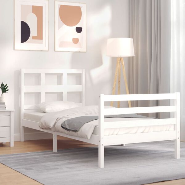 vidaXL Bed Frame without Mattress White Small Single Solid Wood