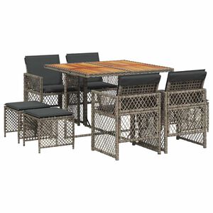 vidaXL 9 Piece Garden Dining Set with Cushions Grey Poly Rattan