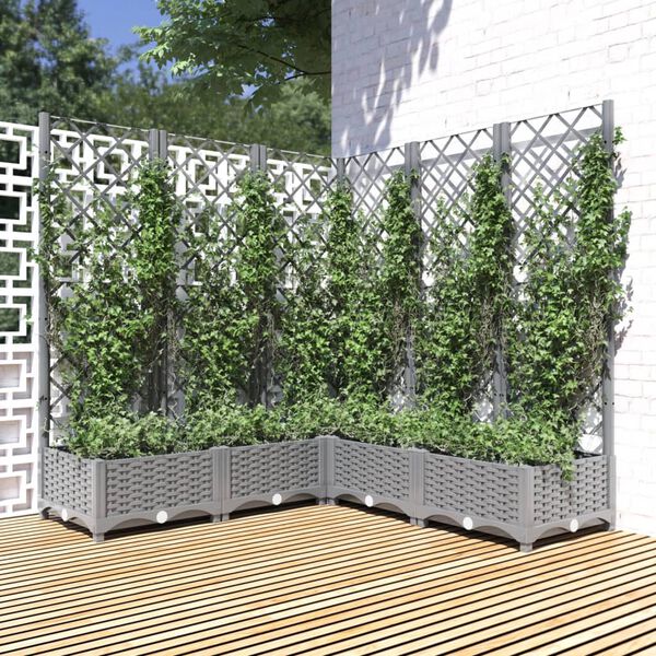 vidaXL Garden Planter with Trellis Light Grey 120x120x121.5 cm PP