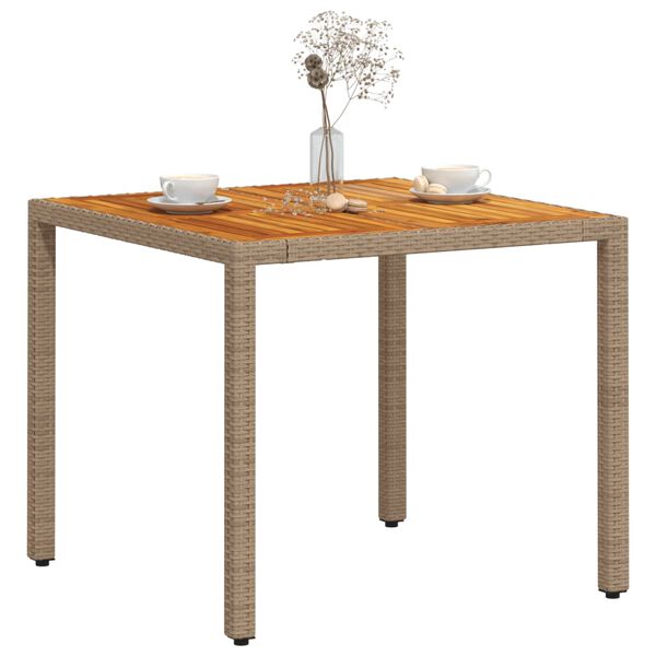 vidaXL Garden Table Beige 90x90x75 cm Poly Rattan Acacia Wood