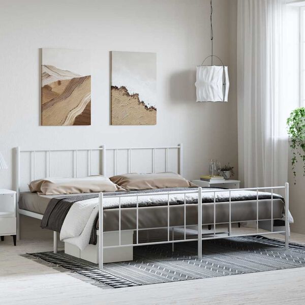 vidaXL Metal Bed Frame without Mattress with Footboard White 183x213cm
