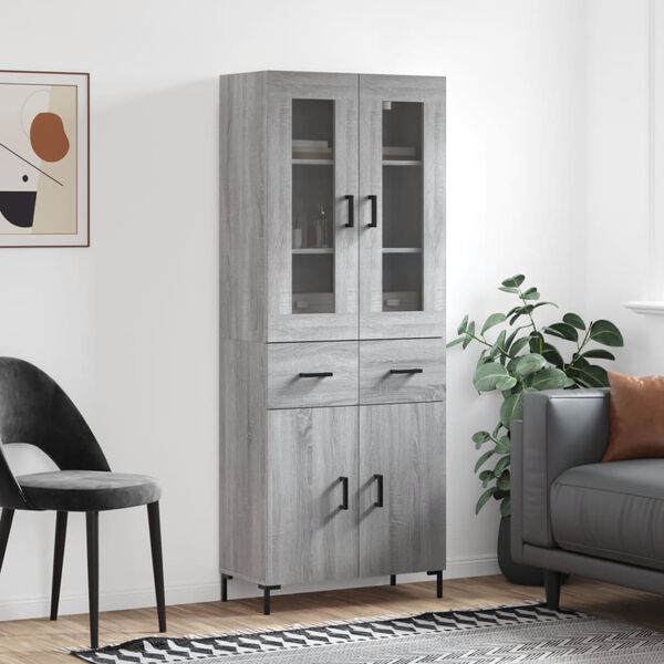 vidaXL Highboard Grey Sonoma 69.5x34x180 cm Engineered Wood