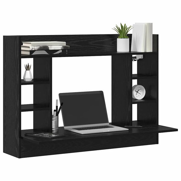 vidaXL Wall-Mounted Desk Black oak 105 x 48 x 75 cm Engineered wood