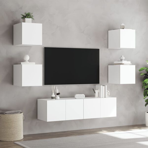 vidaXL 6 Piece TV Wall Units with LED White Engineered Wood