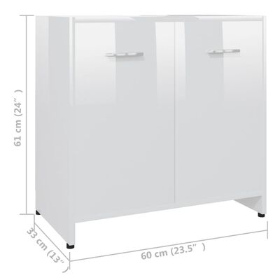 vidaXL Bathroom Cabinet High Gloss White 60x33x61 cm Engineered Wood