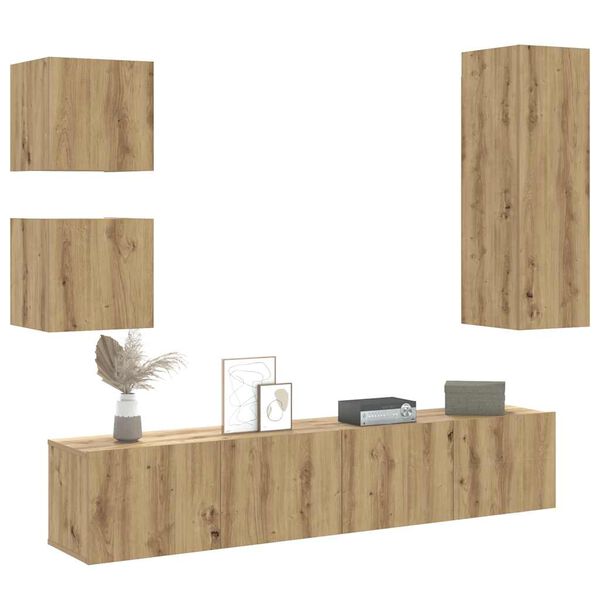 vidaXL 5 Piece TV Cabinet Set Wall-mounted Artisan Oak Engineered Wood