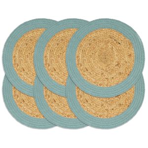 vidaXL Placemats 6 pcs Natural and Green 38 cm Jute and Cotton