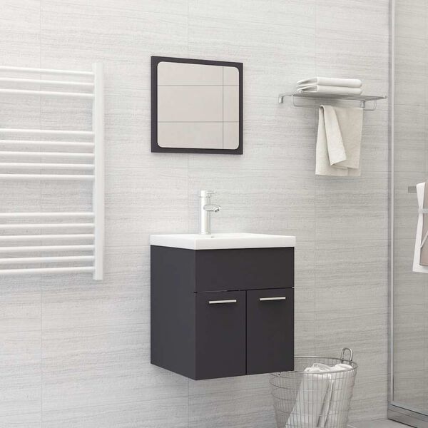 vidaXL 2 Piece Bathroom Furniture Set Grey Engineered Wood