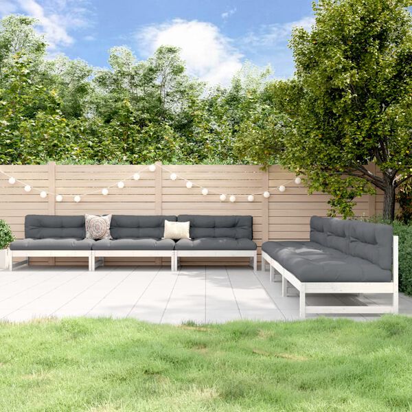 vidaXL 6 Piece Garden Lounge Set White Solid Wood Pine