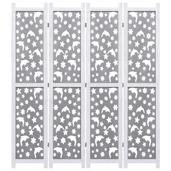vidaXL 4-Panel Room Divider Grey 140x165 cm Solid Wood