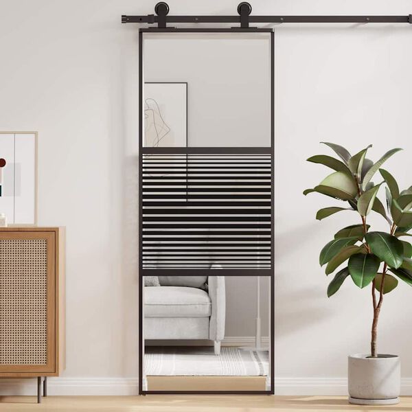 vidaXL Glass Door Striped Black 76 x 2 x 205 cm Aluminium