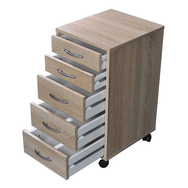 FMD Mobile 5 Drawer Cabinet Oak