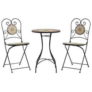 vidaXL Mosaic Bistro Set Terracotta and White Iron and Ceramic