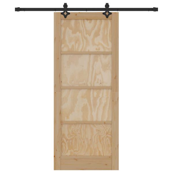 vidaXL Sliding Door Natural and Black 83 x 202 cm Solid Pine Wood