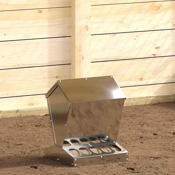 vidaXL Chicken Feeder Silver 30 x 30 x 39 cm Galvanised Steel
