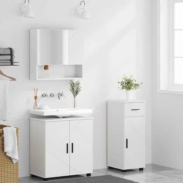 vidaXL Bathroom Furniture Set 3 pcs White Engineered wood & Metal