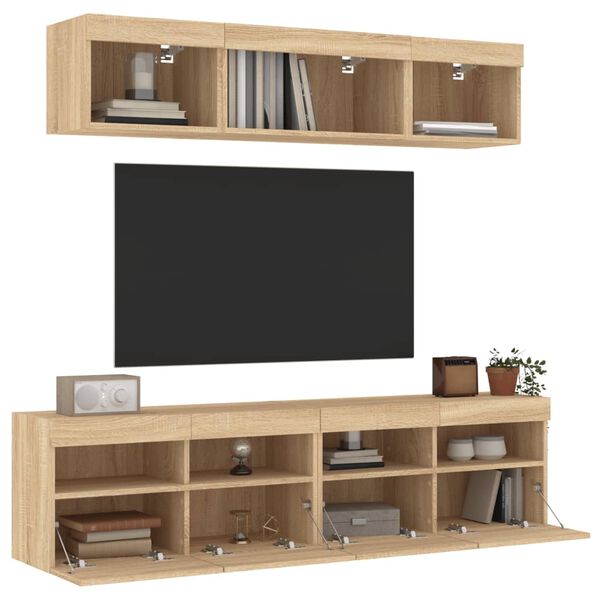 vidaXL 5 Piece TV Wall Units with LED Sonoma Oak Engineered Wood