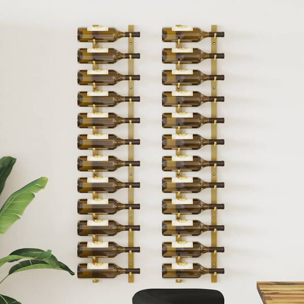 vidaXL Wall Mounted Wine Rack for 12 Bottles 2 pcs Gold Iron