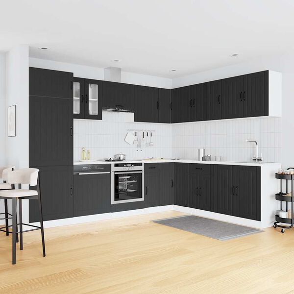 vidaXL 14 Piece Kitchen Cabinet Set Lucca Black Engineered Wood