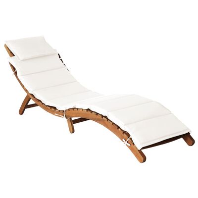 vidaXL Sun Lounger with Cream Cushions Solid Wood Acacia