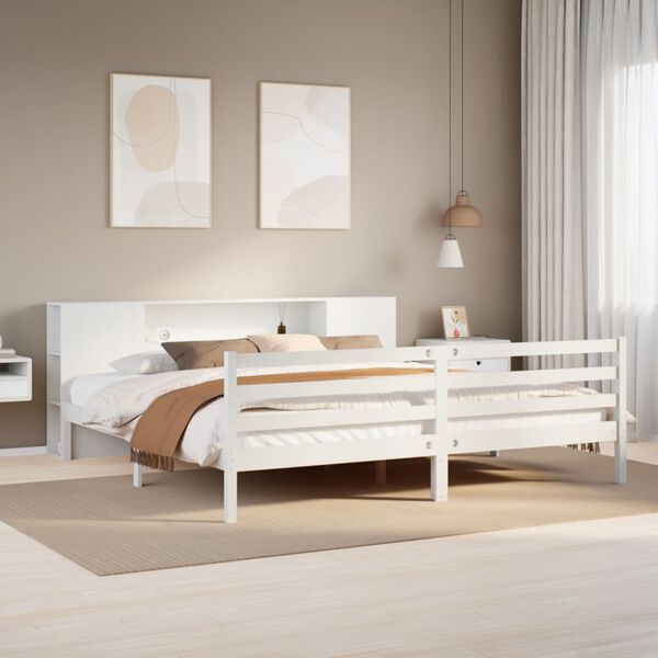 vidaXL Bookcase Bed without Mattress White 180x200 cm Super King Solid Wood Pine