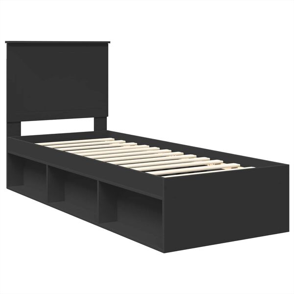 vidaXL Bed Frame with Headboard Black 75 x 190 cm Solid Pine Wood