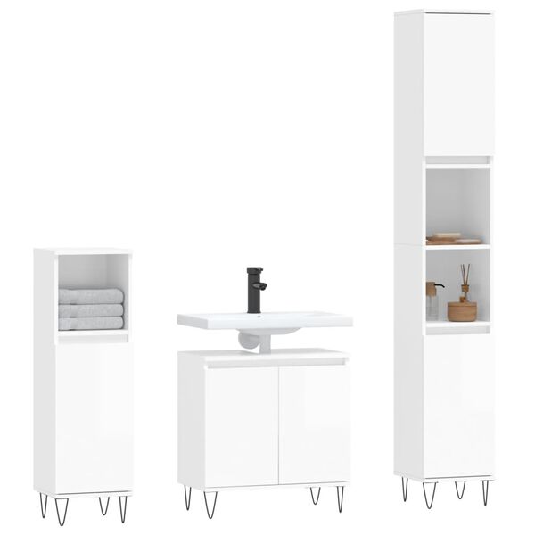 vidaXL 3 Piece Bathroom Cabinet Set High Gloss White Engineered Wood