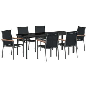 vidaXL Garden Dining Set 7 pcs Black Powder-coated Steel