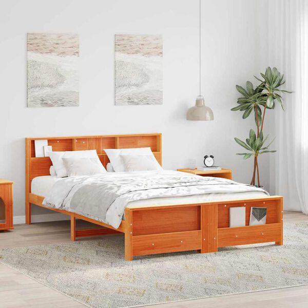 vidaXL Bed Frame with Headboard Wax Brown 150 x 200 cm Engineered Wood