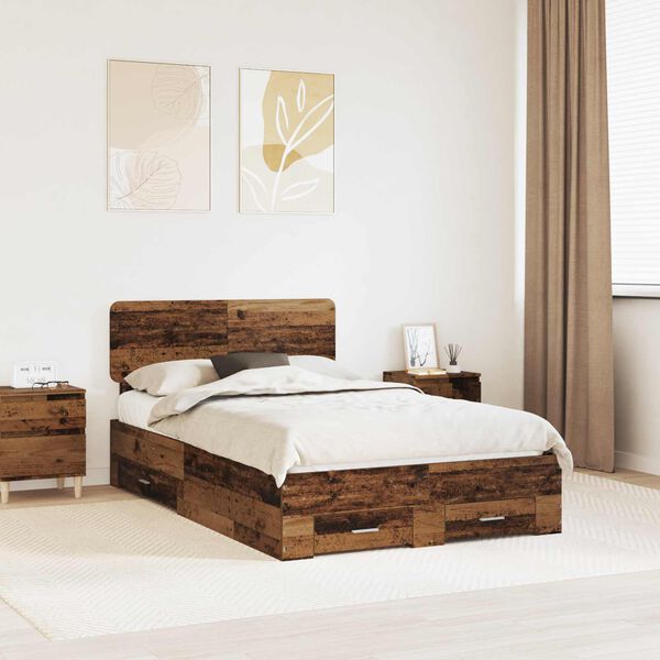 vidaXL Bed Frame with Headboard Old Wood 120 x 190 cm Engineered Wood