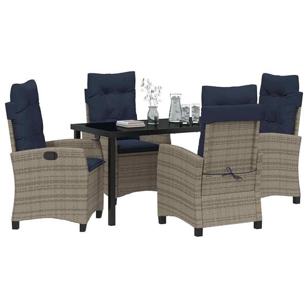 vidaXL Garden Dining Set with Cushion 5 pcs Grey Poly Rattan