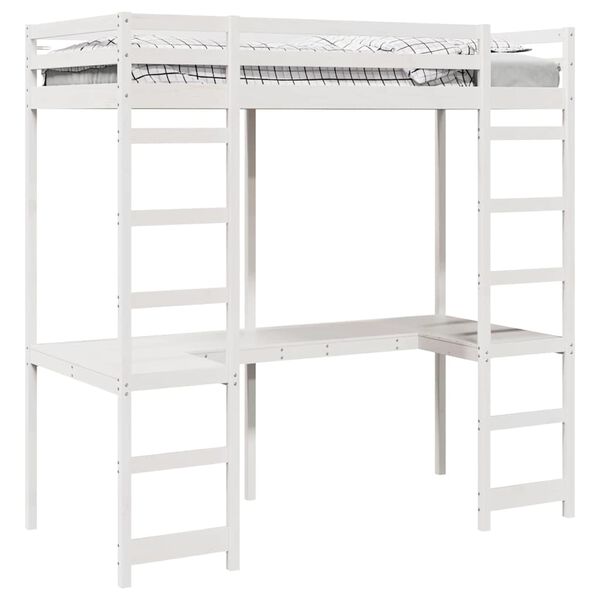 vidaXL Loft Bed Frame White 80 x 200 cm Solid Pine Wood