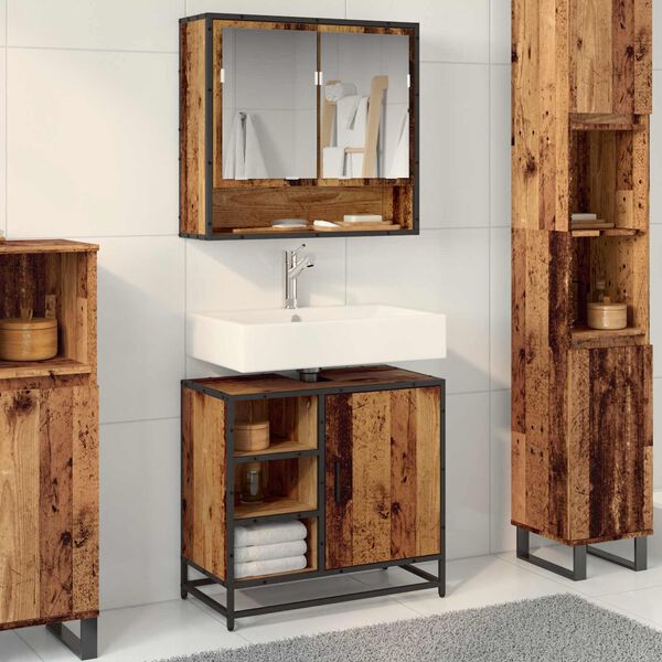 vidaXL Bathroom Cabinet Old Wood 65 x 33 x 60 cm Engineered Wood