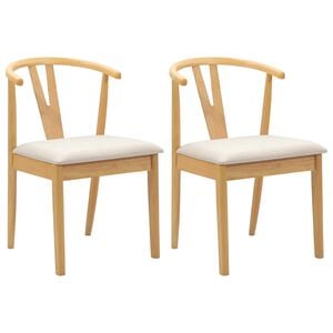 vidaXL Dining Chair 2 pcs Natural and Light Solid Rubber Wood