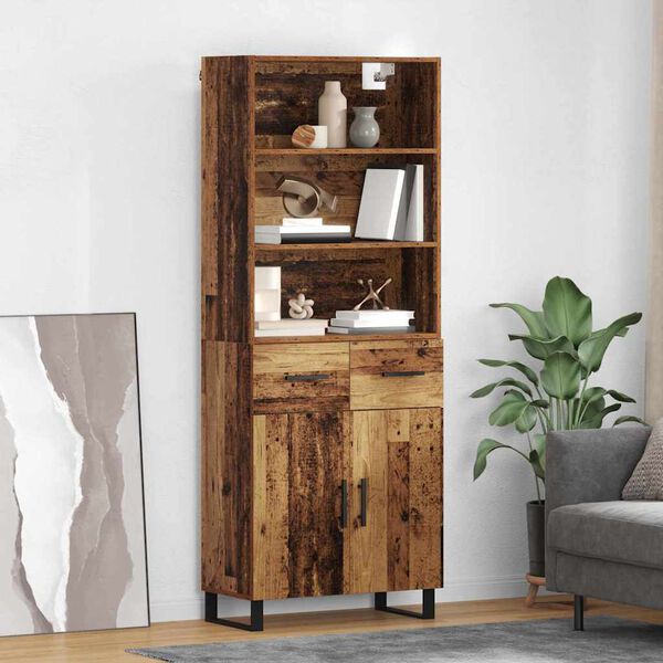 vidaXL Highboard Old Wood 69.5 x 34 x 180 cm Engineered Wood