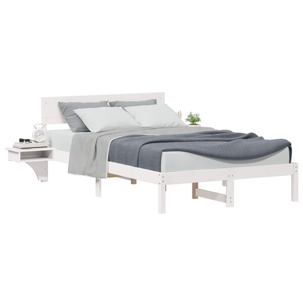 vidaXL Bed Frame with Headboard White 135 x 190 cm Solid Pine Wood