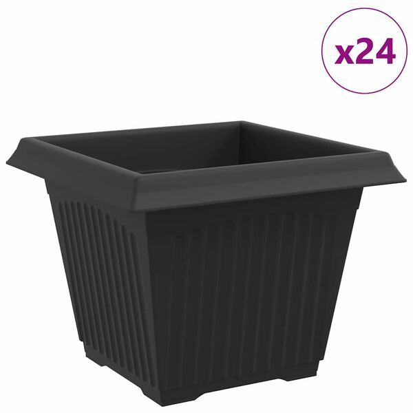 vidaXL Square Flower Pot 24 pcs Black 28.5 x 28.5 x 22 cm Plastic