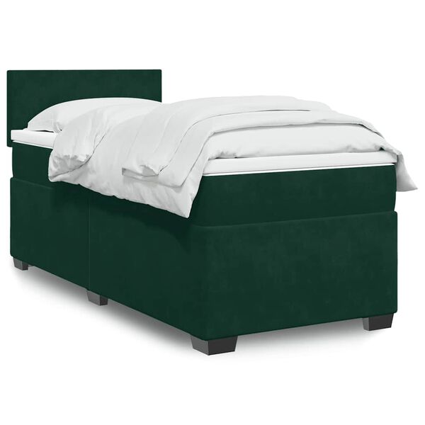 vidaXL Box Spring Bed with Mattress Dark Green 100x200 cm Velvet