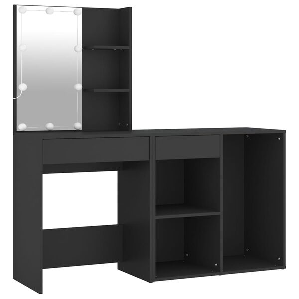 vidaXL LED Dressing Table with Cabinet Black Engineered Wood