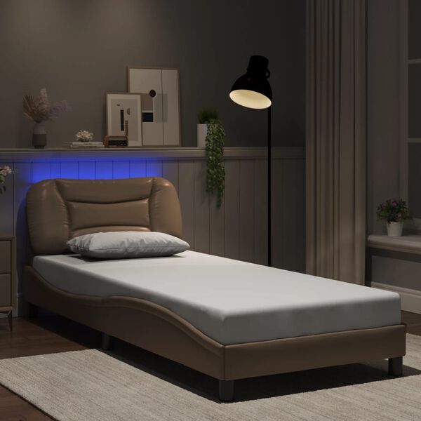 vidaXL Bed Frame with LED without Mattress "Hvar" Cappuccino 90x200 cm