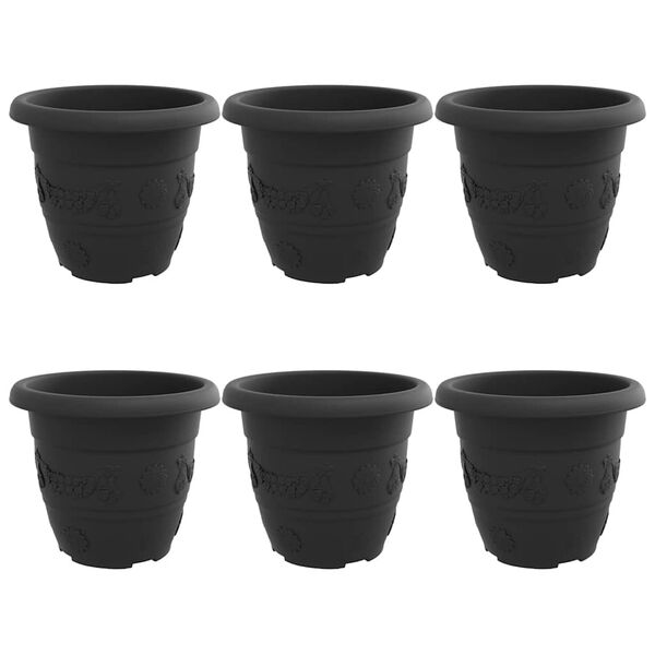 vidaXL Round Flower Pot 6 pcs Black &Oslash; 30 x 25 cm Plastic