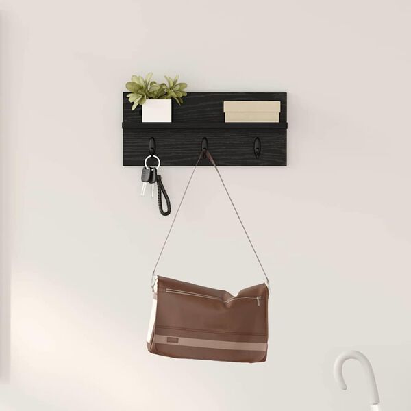 vidaXL Wall-Mounted Coat Rack with Shelf Black oak 40 x 10.5 x 18 cm