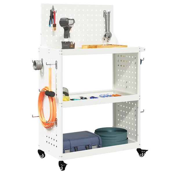 vidaXL Tool Trolley Manual White 65 x 35 x 111 cm Cold-rolded steel