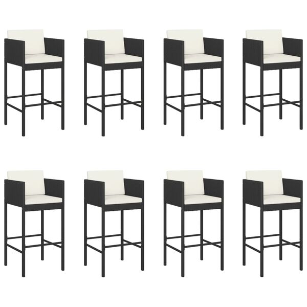 vidaXL 9 Piece Garden Bar Set with Cushions Black Poly Rattan