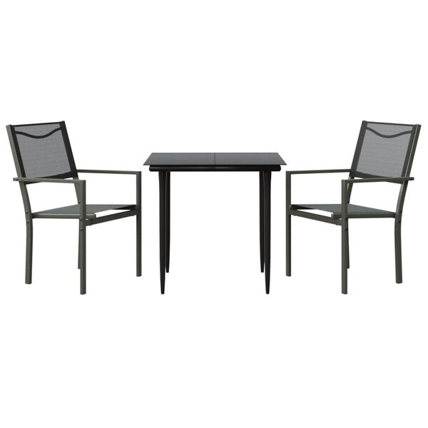 vidaXL 3 Piece Garden Dining Set Black Steel and Textilene
